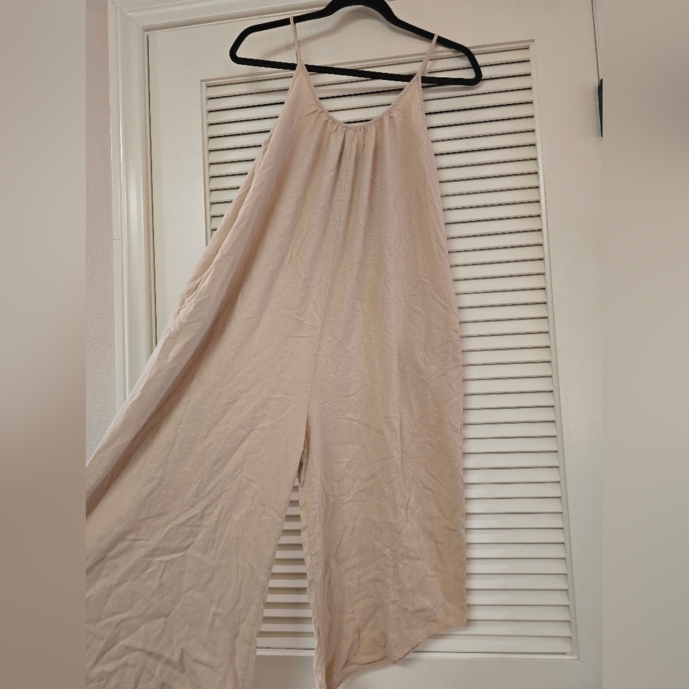 Shinestar - Tan Lightweight Sleeveless Loose-Fit Jumpsuit With Pockets